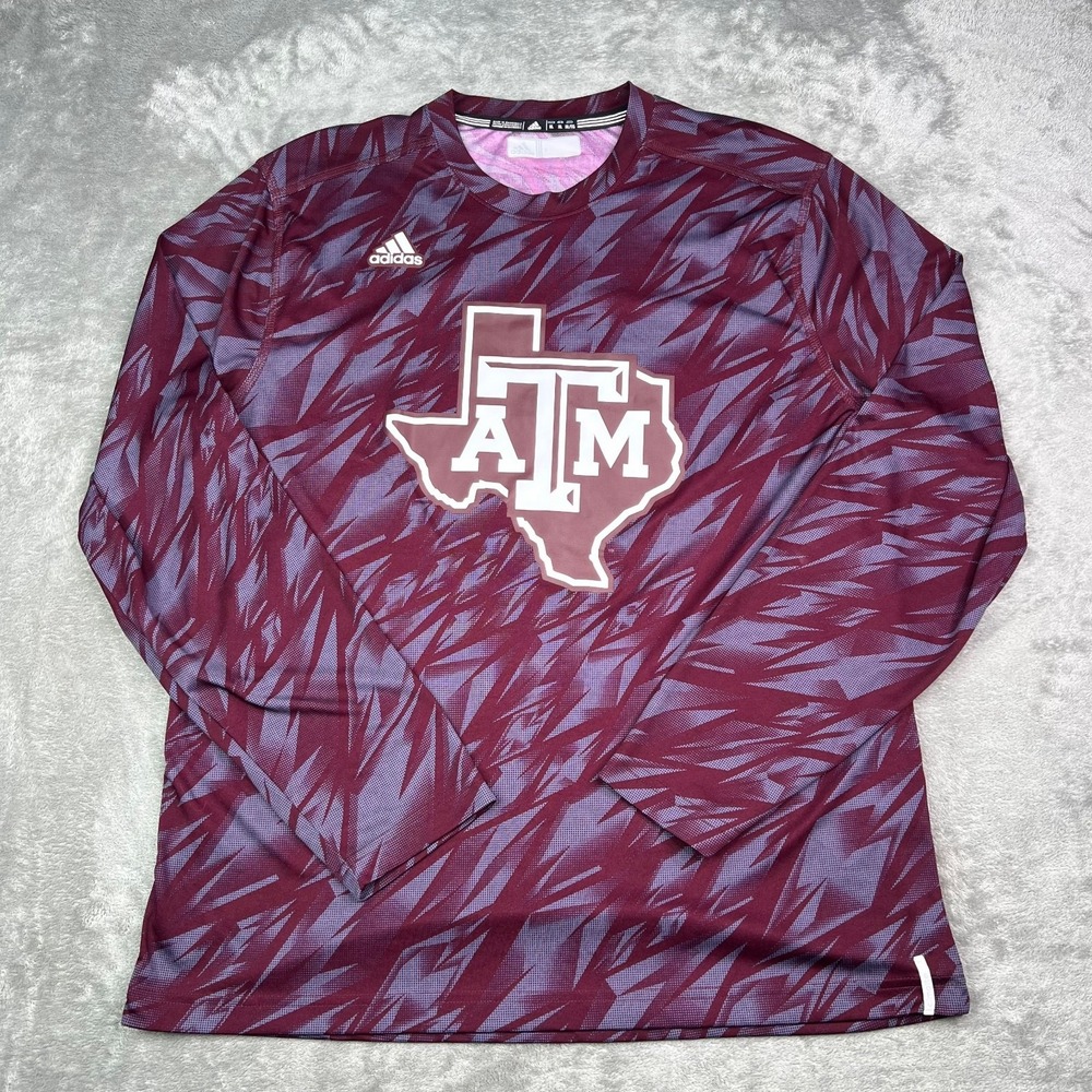 A&M Aggies Adidas Shirt‎ Mens XL Maroon Geometric Long Sleeve Athleisure NCAA